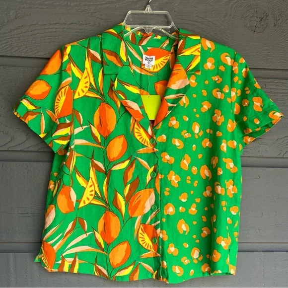 TABITHA BROWN TROPICAL PRINT SHORT SLEEVE BUTTON FRONT SHIRT BLOUSE SIZE M NEW - Picture 11 of 11